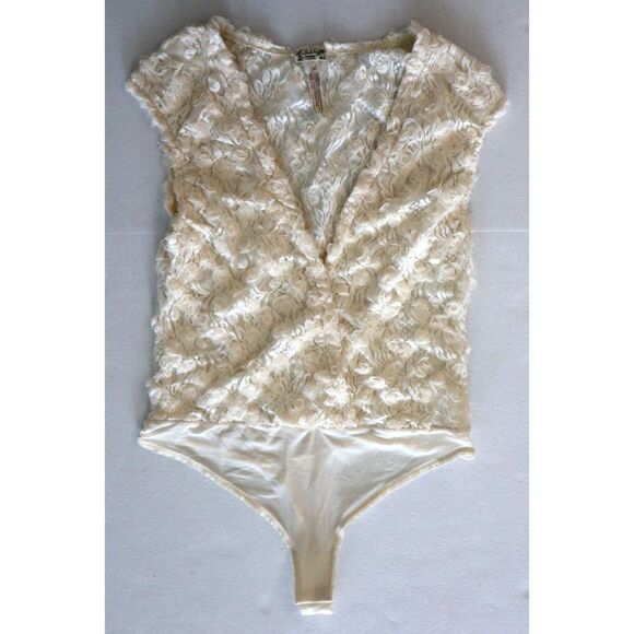 Intimately x Free People Women's Sz L Ivory 2 Hot 2 Handle Semi-Sheer Bodysuit - Picture 1 of 7